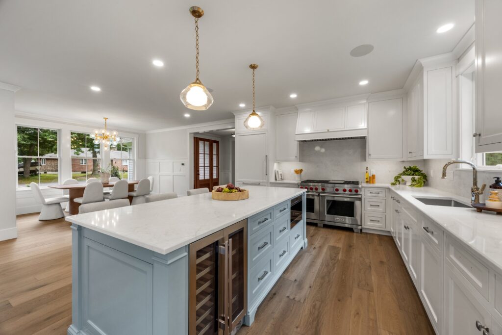 Kitchen with center island at 640 Poponessett Road